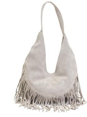 Harbour 2ND Suede Fringe Hobo Bag in Light Gray - Women